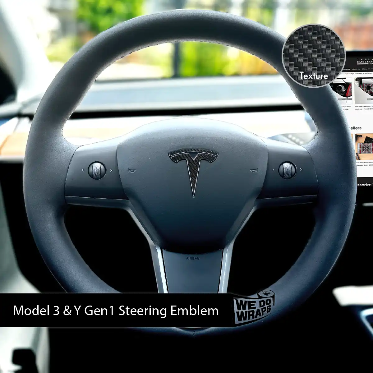 3M Carbon Fiber Tesla Steering Wheel Wrap | M3 2017-Jan 2024 - Image 3