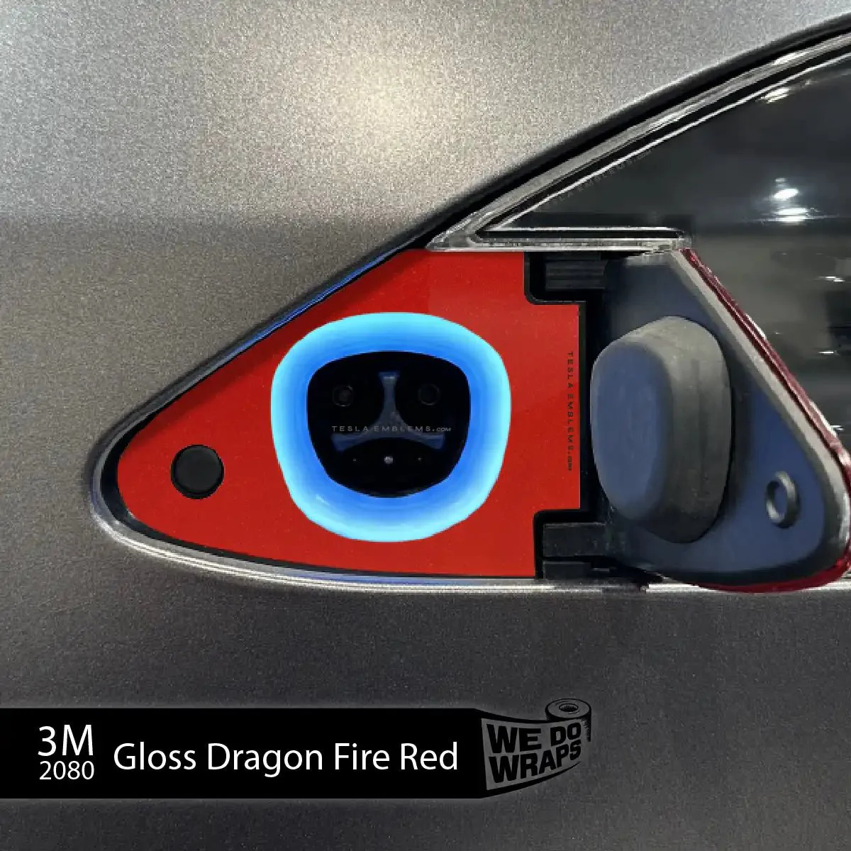 3M Gloss Dragon Fire Red Tesla Charge Port Wrap | Model S - Image 2
