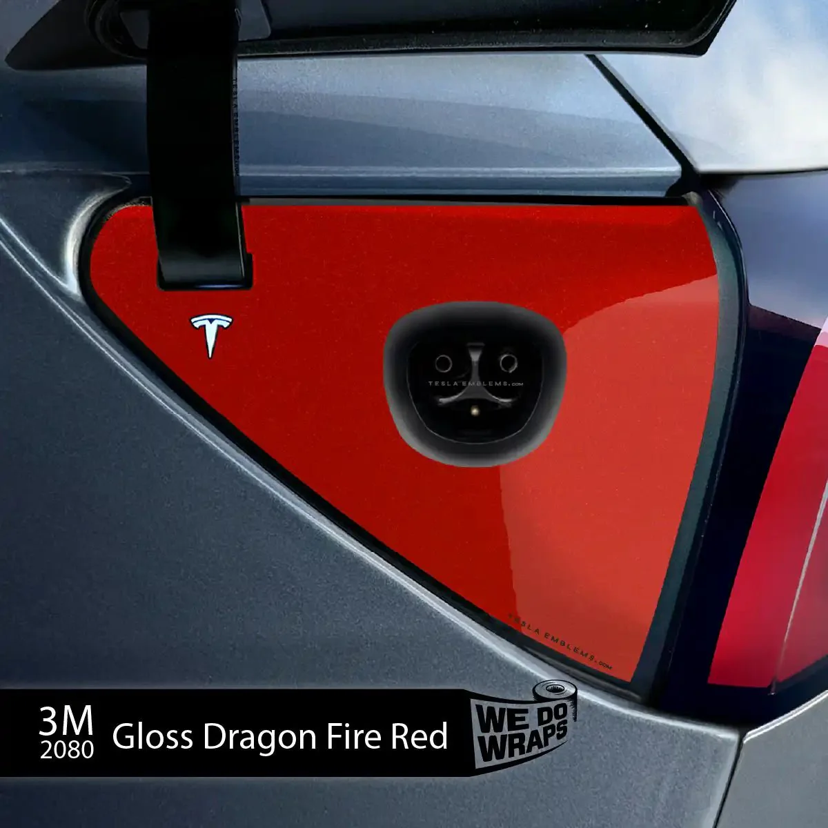 3M Gloss Dragon Fire Red Tesla Charge Port Wrap | Model 3 - Image 2
