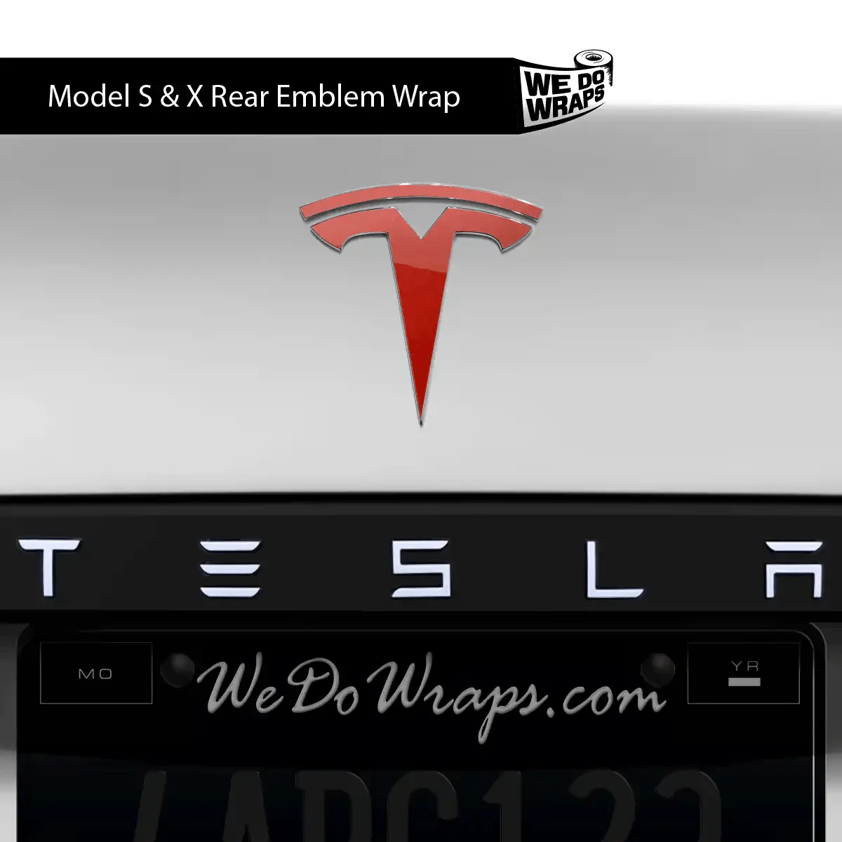 3M Gloss Dragon Fire Red Tesla Emblem Decals (Front + Back) | Model X - Image 5