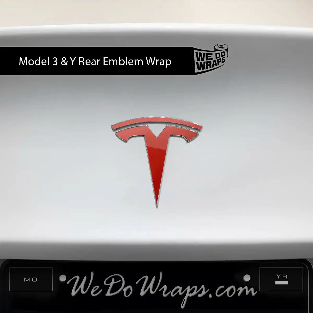 3M Gloss Dragon Fire Red Tesla Emblem Decals (Front + Back) | Model Y - Image 3