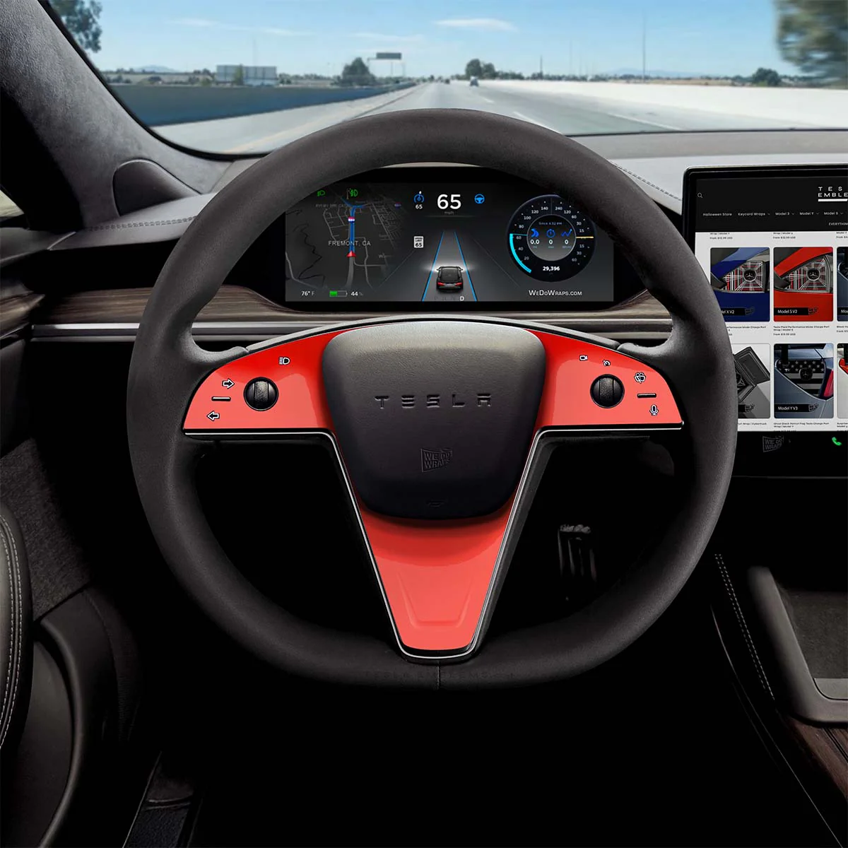 3M Gloss Hot Rod Red Tesla Steering Wheel Trim Decal Kit (3pcs) | MS Feb 2021+