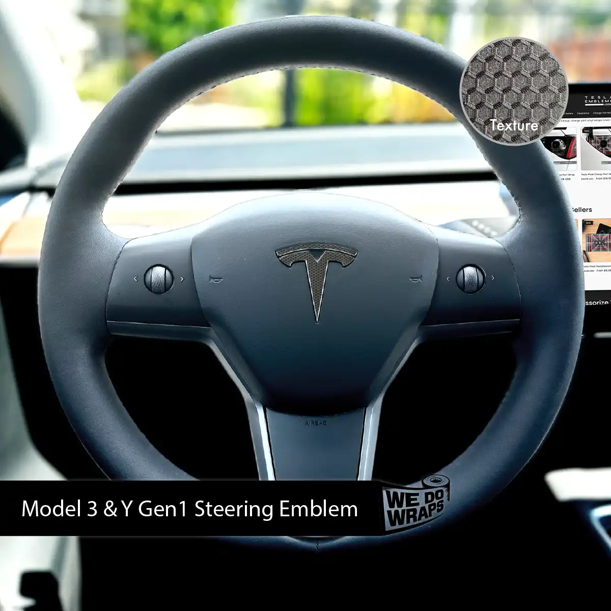 3M Matrix Black Tesla Steering Wheel Wrap | M3 2017-Jan 2024 - Image 3