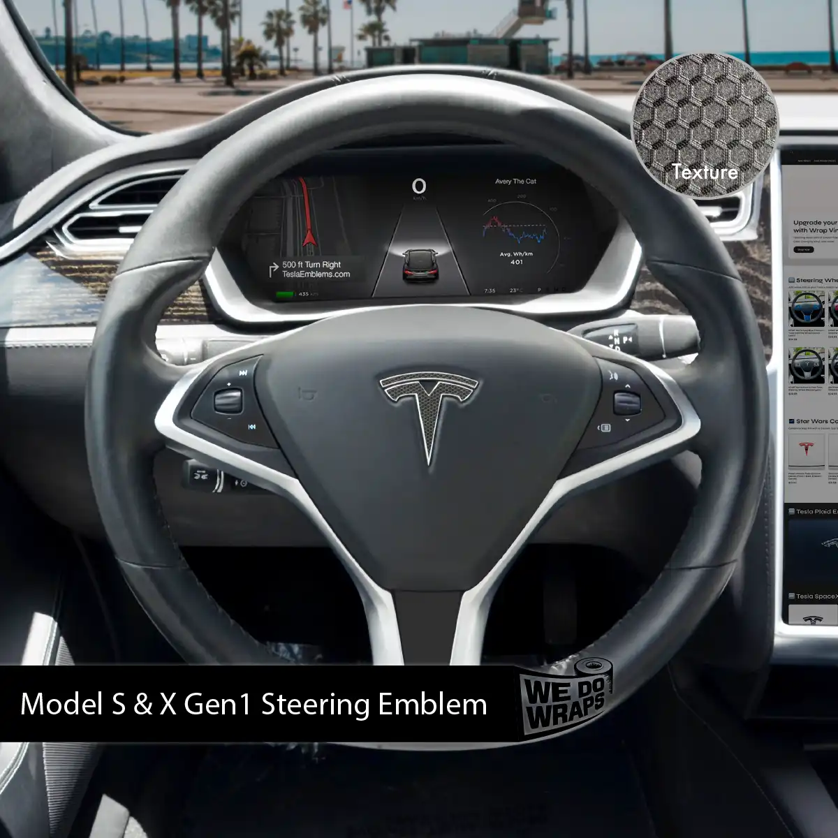 3M Matrix Black Tesla Steering Wheel Wrap | Model S - Image 3