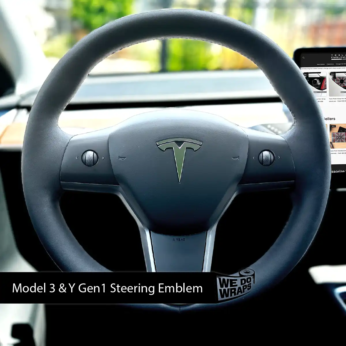 3M Matte Military Green Tesla Steering Wheel Wrap | M3 2017-Jan 2024 - Image 3