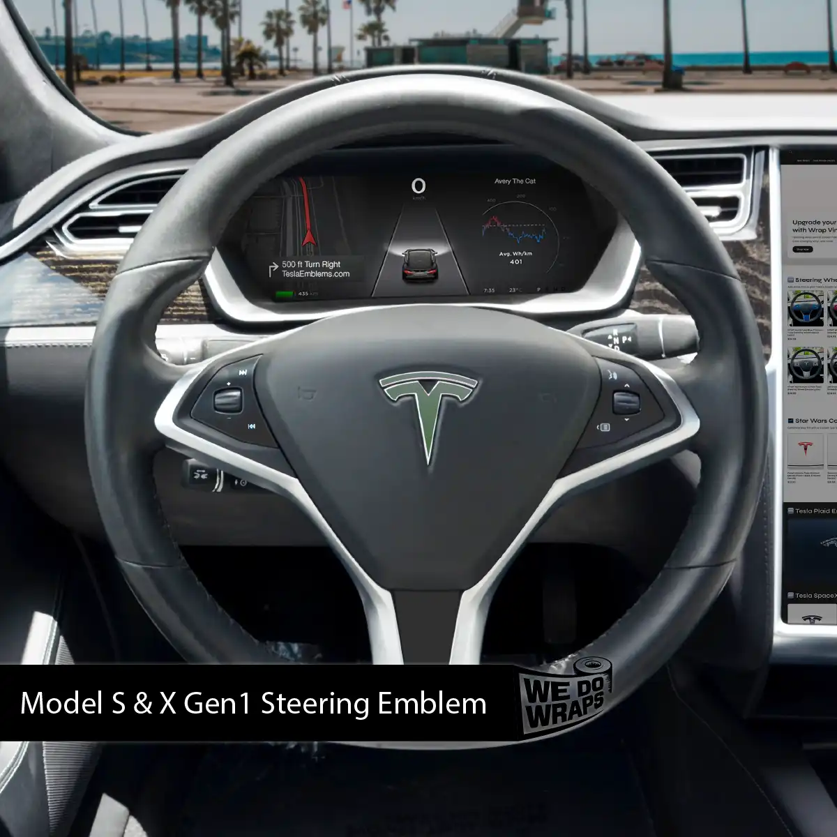 3M Matte Military Green Tesla Steering Wheel Wrap | Model S - Image 3