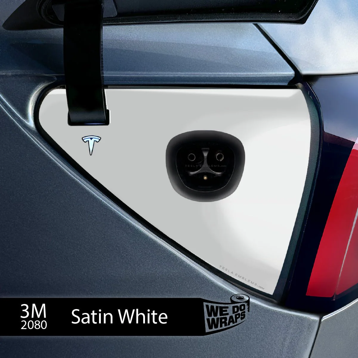 3M Satin White Tesla Charge Port Wrap | Model 3 - Image 2