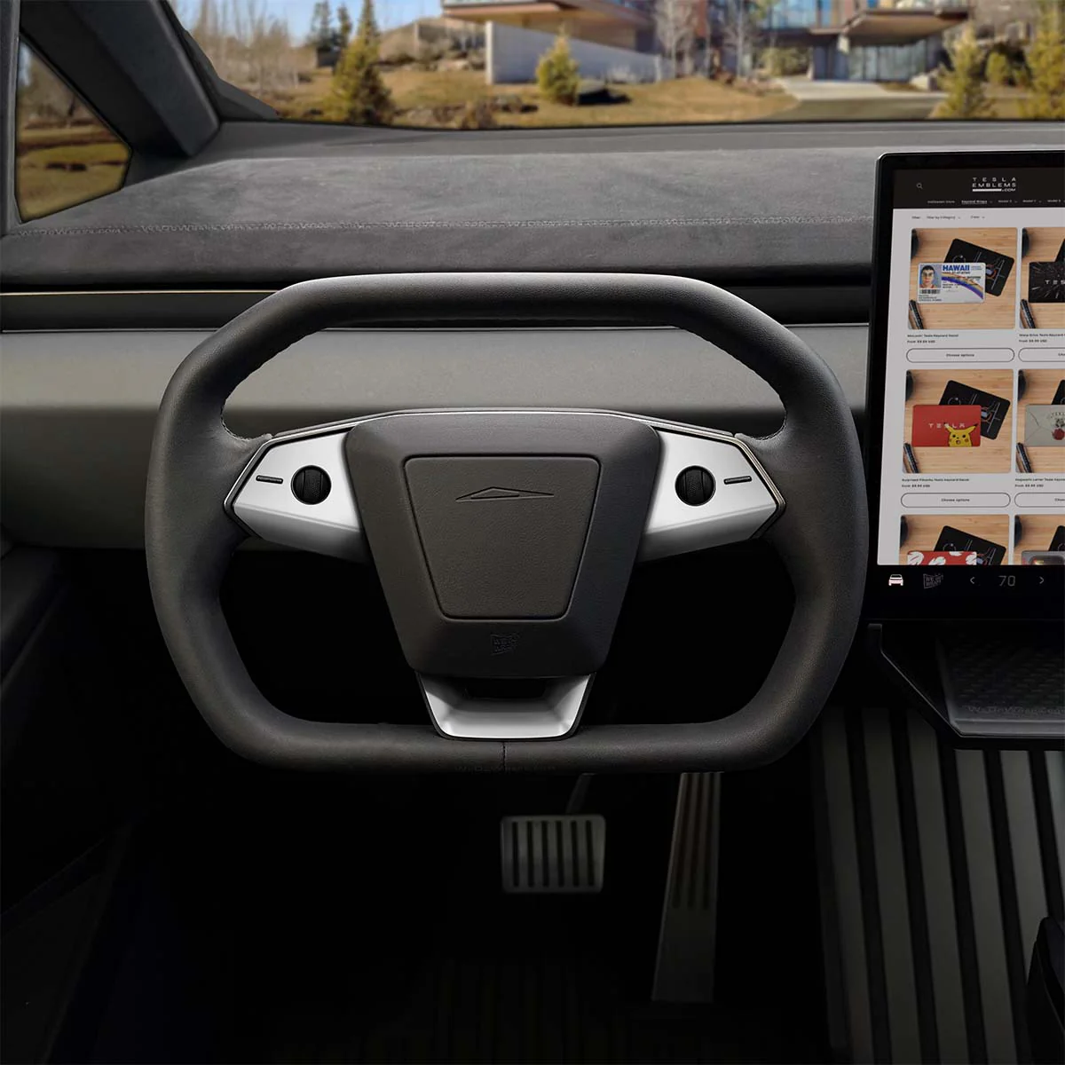 3M Satin White Tesla Steering Wheel Trim Decal Kit (3pcs) | Cybertruck