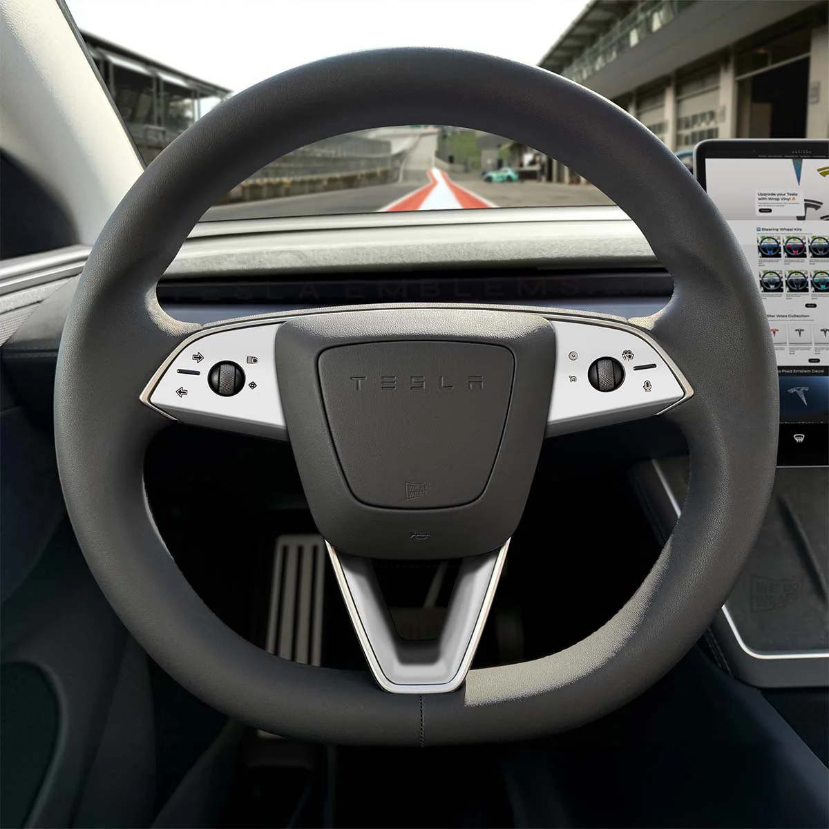 3M Satin White Tesla Steering Wheel Trim Decal Kit (3pcs) | Model 3