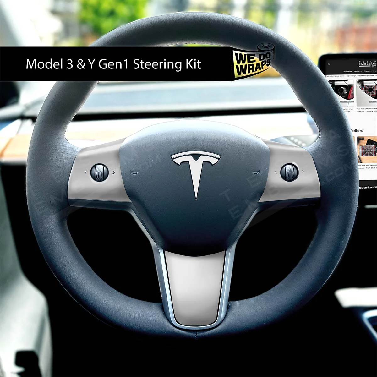 3M Satin White Tesla Steering Wheel Wrap | MY 2019-'25