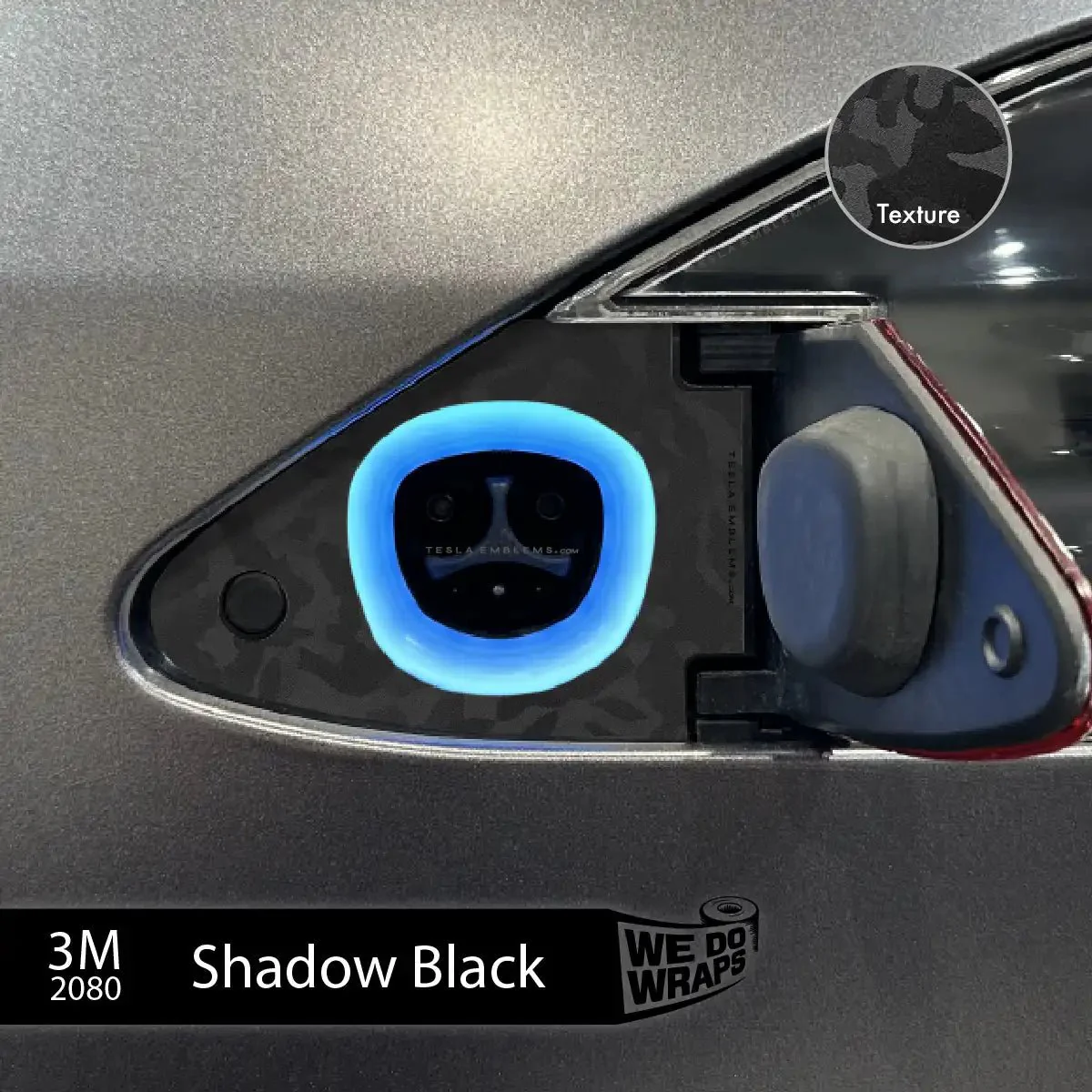 3M Shadow Black Camo Tesla Charge Port Wrap | Model S - Image 2