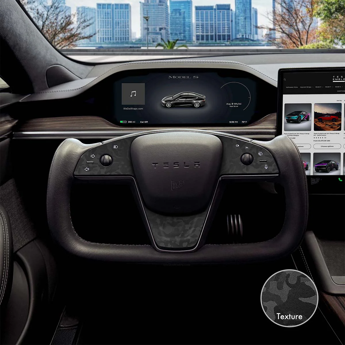 3M Shadow Black Camo Tesla Steering Wheel Trim Decal Kit (3pcs) | MX Feb 2021+ - Image 5