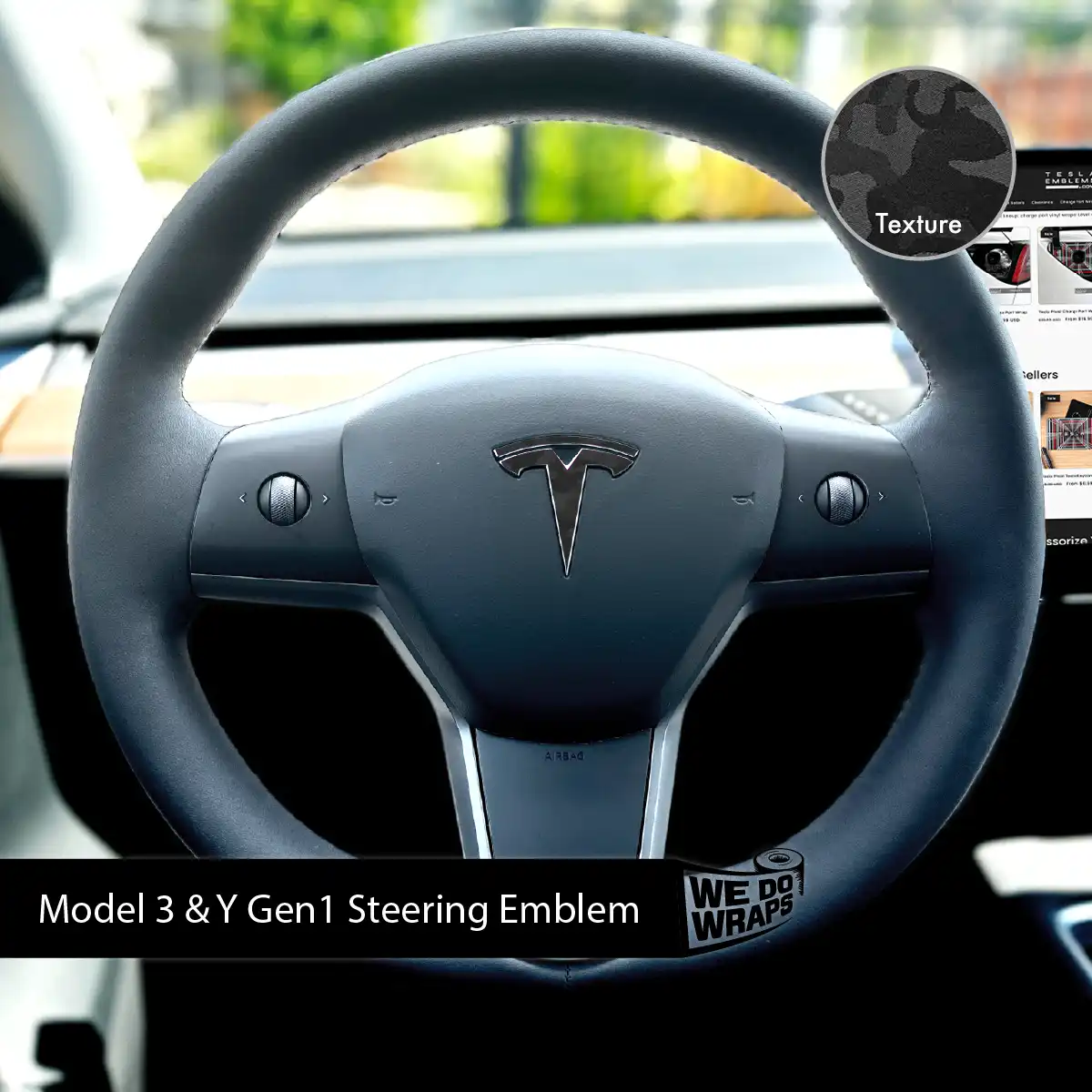 3M Shadow Black Camo Tesla Steering Wheel Wrap | M3 2017-Jan 2024 - Image 3