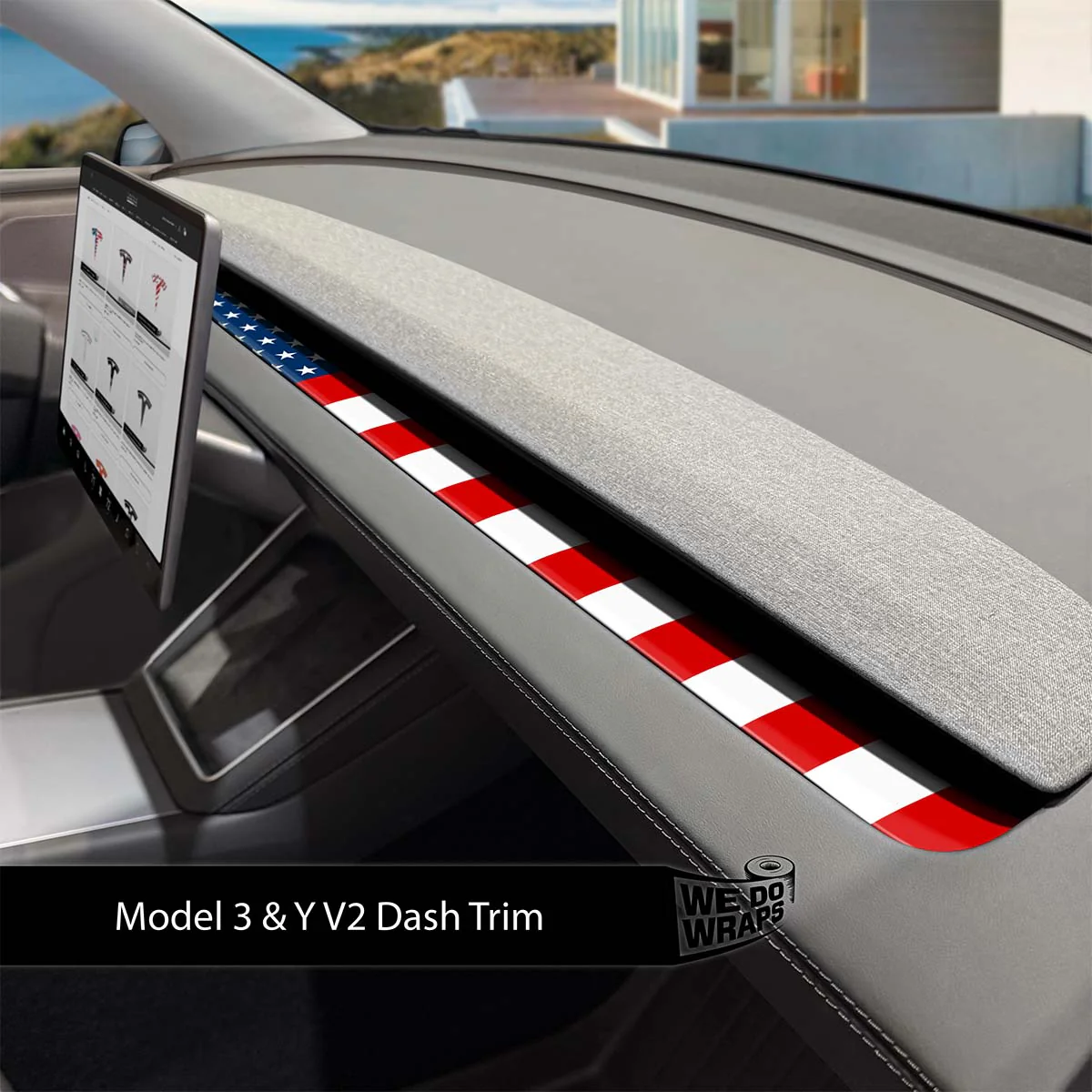 American Flag Tesla Dash Trim Wrap | Model Y 2026