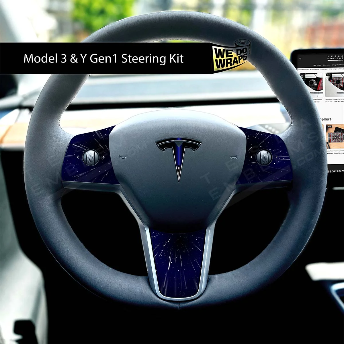 Blue Laser Sword Tesla Steering Wheel Wrap | M3 2017-Jan 2024