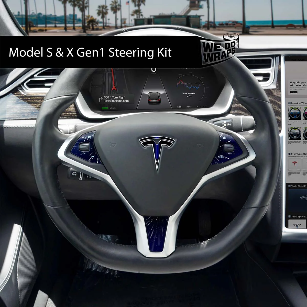 Blue Laser Sword Tesla Steering Wheel Wrap | Model S