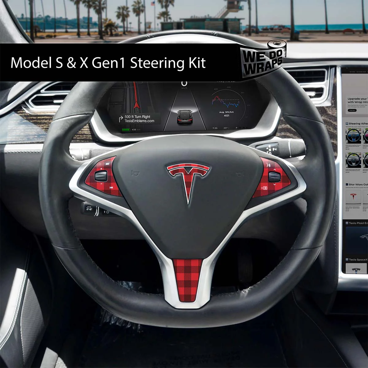 Buffalo Plaid Tesla Steering Wheel Wrap | Model S