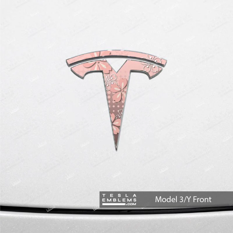 Cherry Blossoms Tesla Emblem Decals (Front + Back) | Model Y
