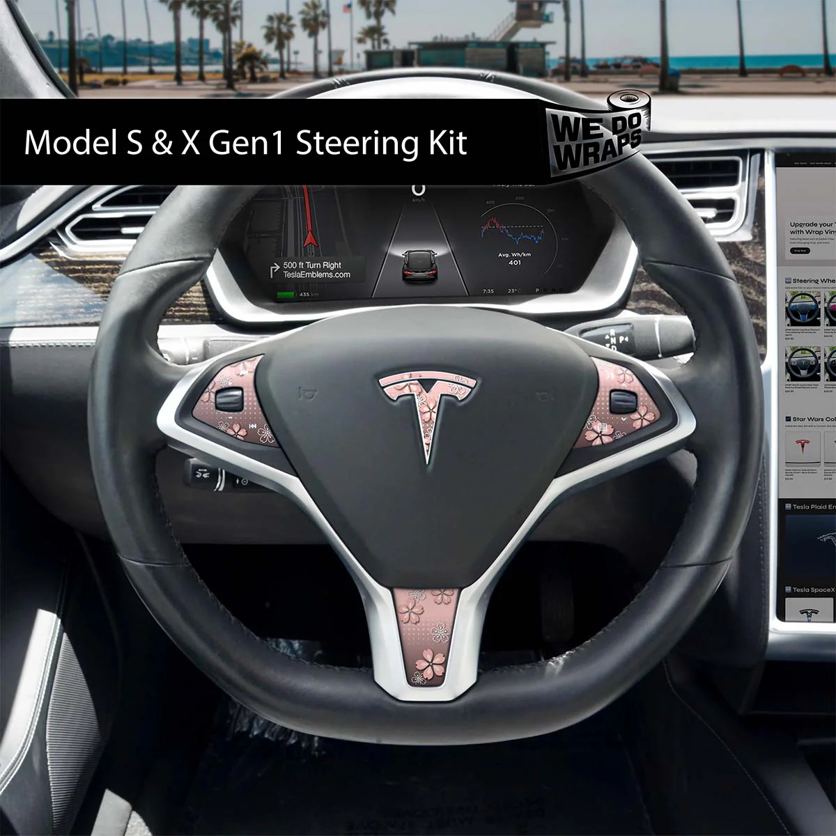 Cherry Blossoms Tesla Steering Wheel Wrap | Model S