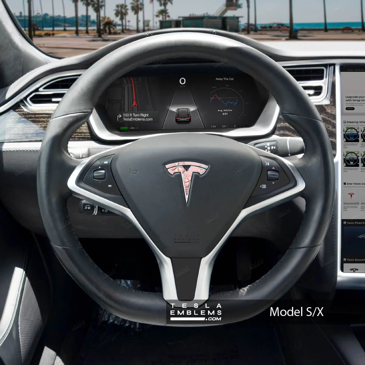 Cherry Blossoms Tesla Steering Wheel Wrap | Model S - Image 2