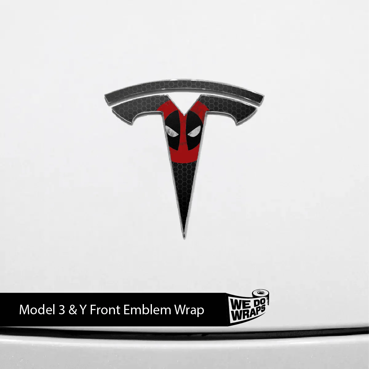 Dead Pool Tesla Emblem Decals (Front + Back) | Model 3