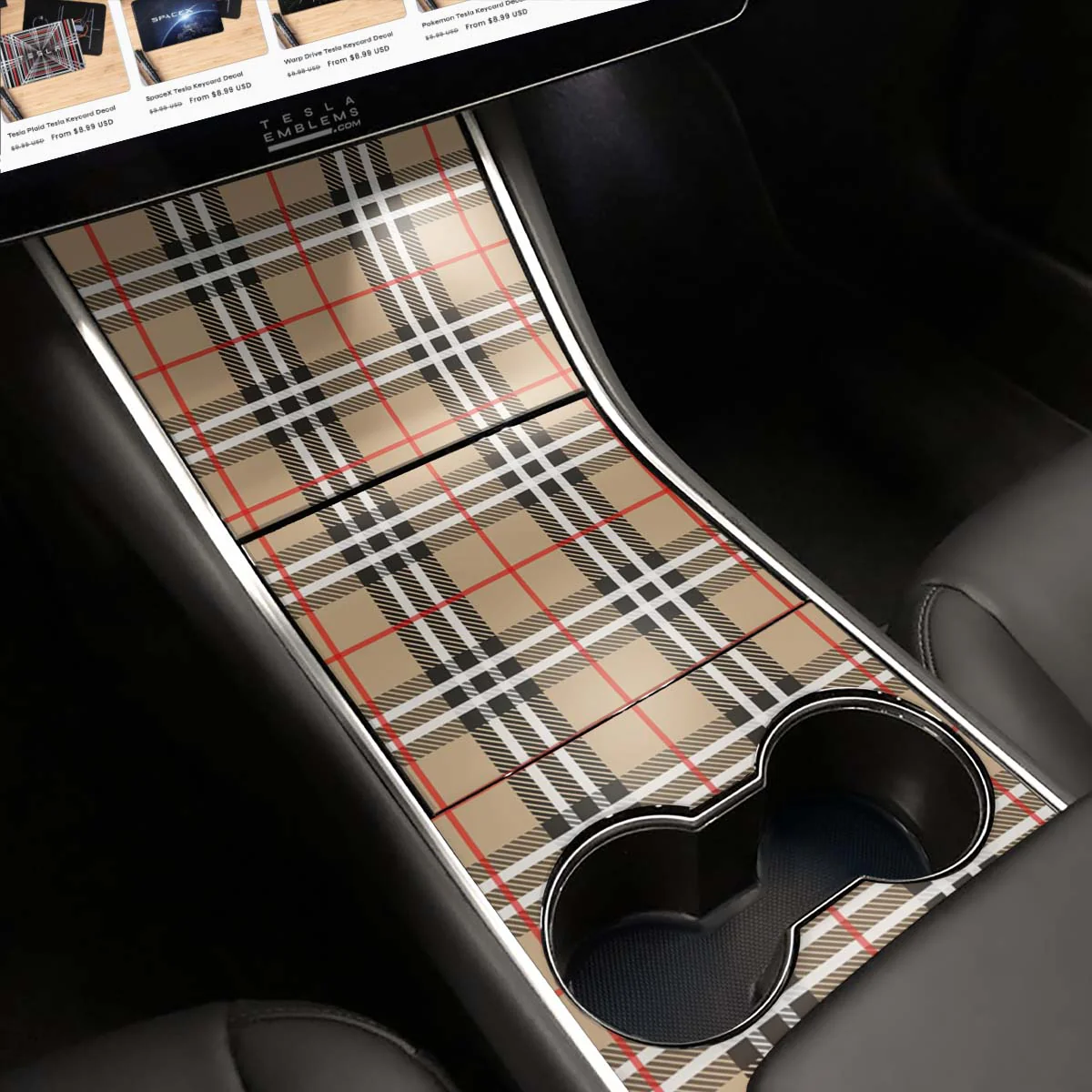 Designer Plaid | Tesla Center Console Wrap Kit | Model 3 ’17-20