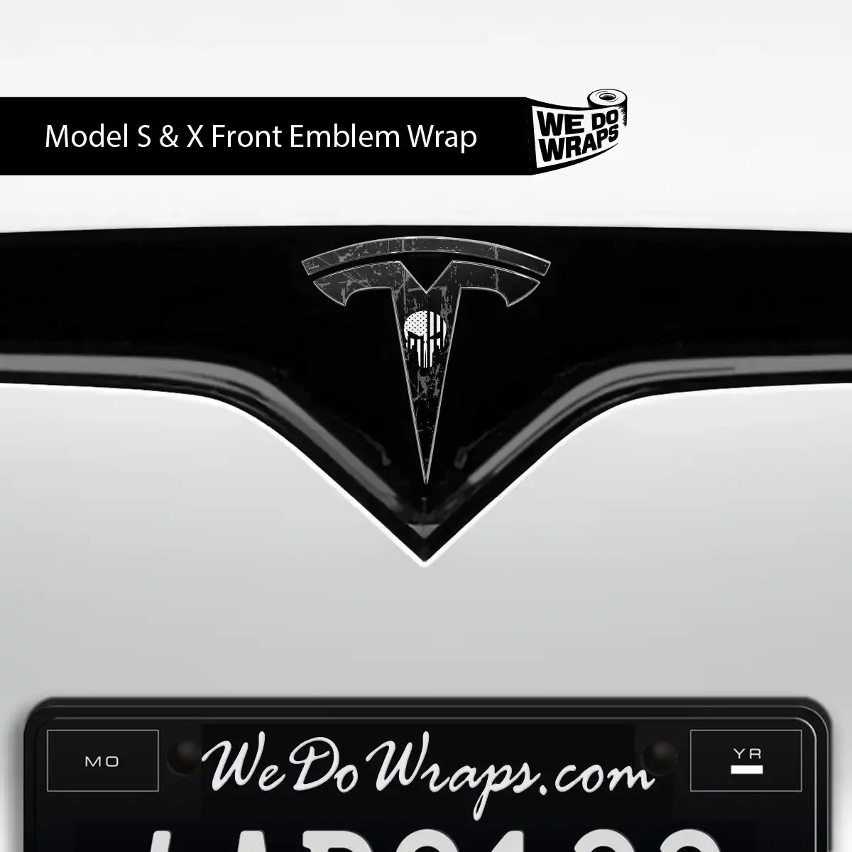 Distressed Skull Tesla Emblem Decals (Front + Back) | Model S