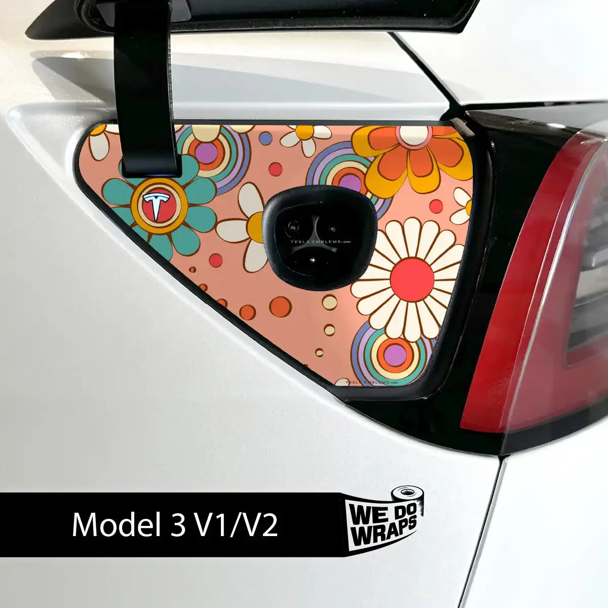 Funky Florals Tesla Charge Port Wrap | Model 3