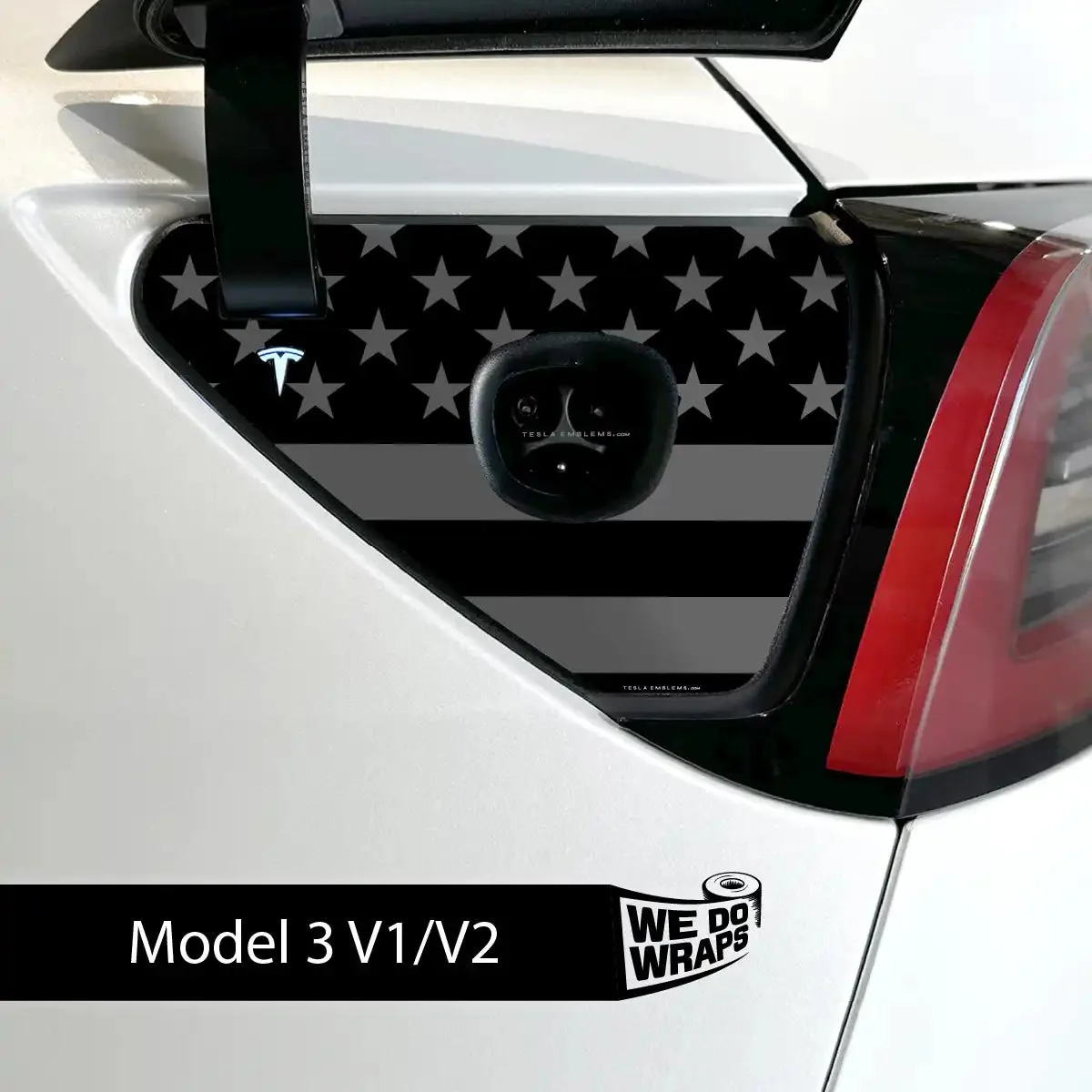 Ghost Black Patriot Flag Tesla Charge Port Wrap | Model 3