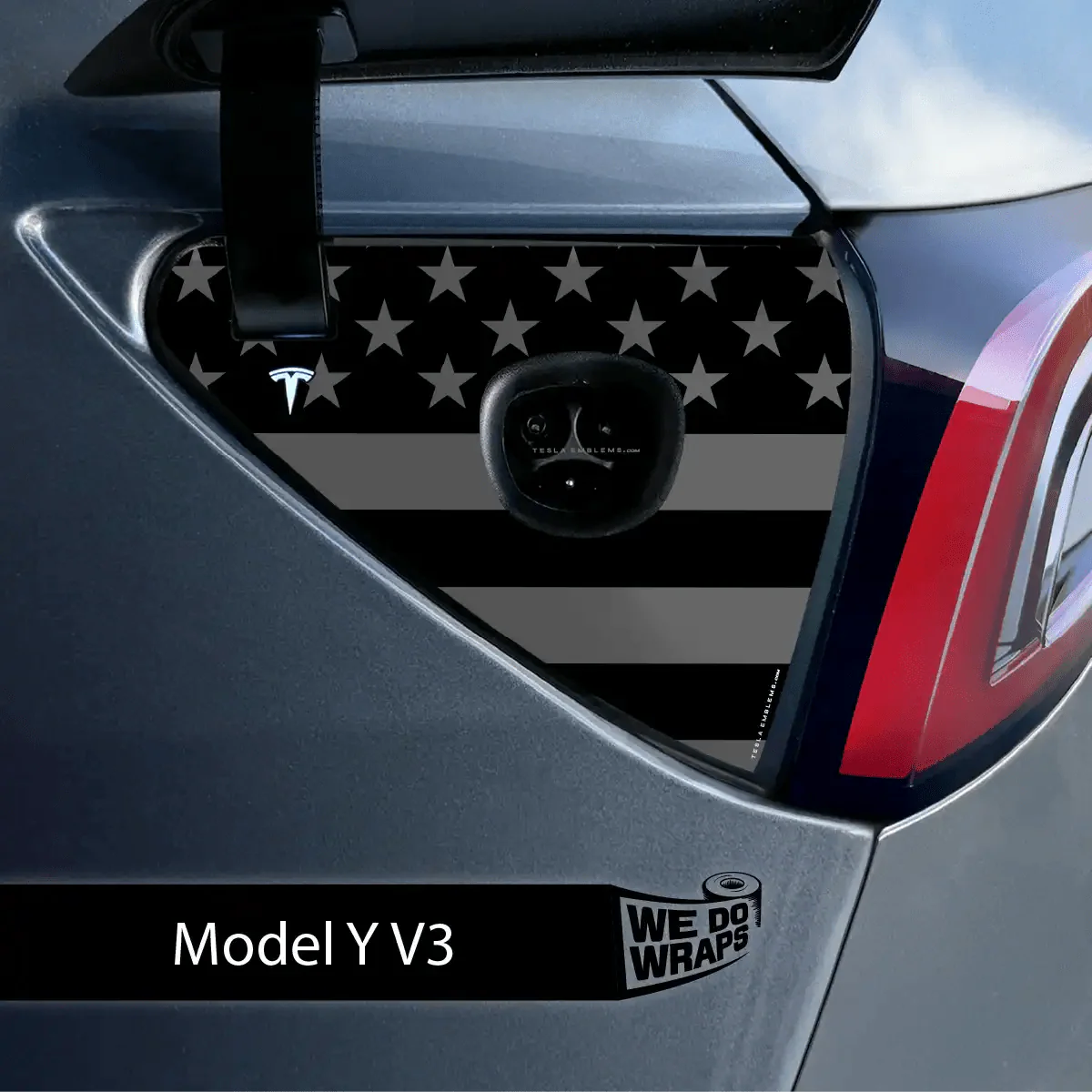 Ghost Black Patriot Flag Tesla Charge Port Wrap | Model Y