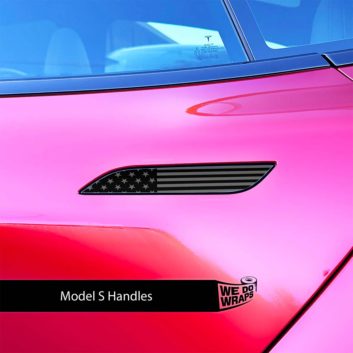 Ghost Black Patriot Flag Tesla Door Handle Decals (4pcs) - Image 2