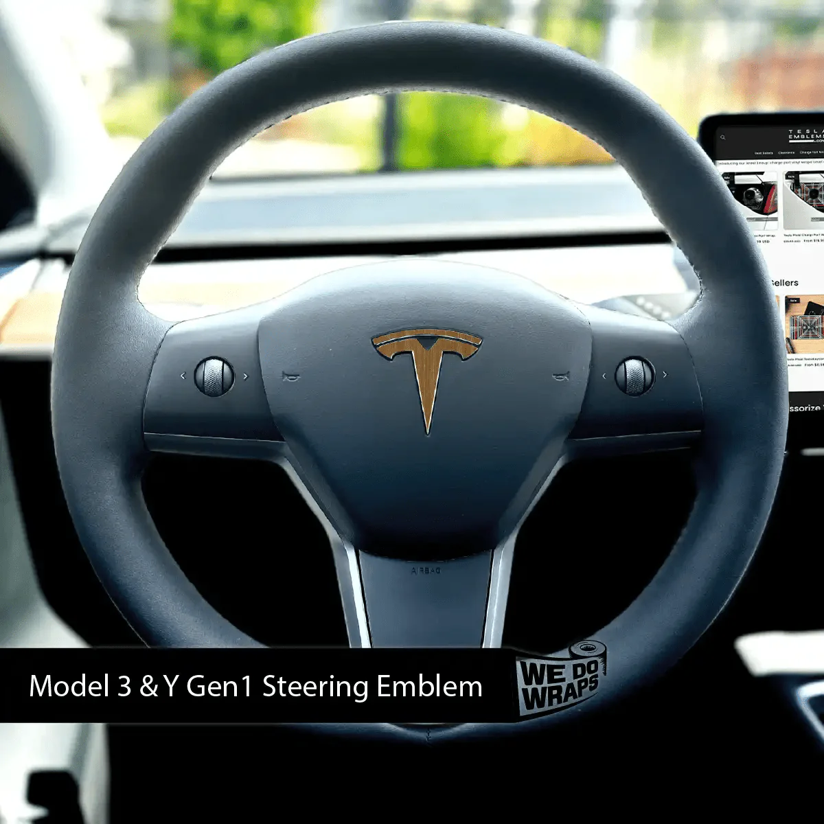 Golden Oak Woodgrain Tesla Steering Wheel Wrap | M3 2017-Jan 2024 - Image 2