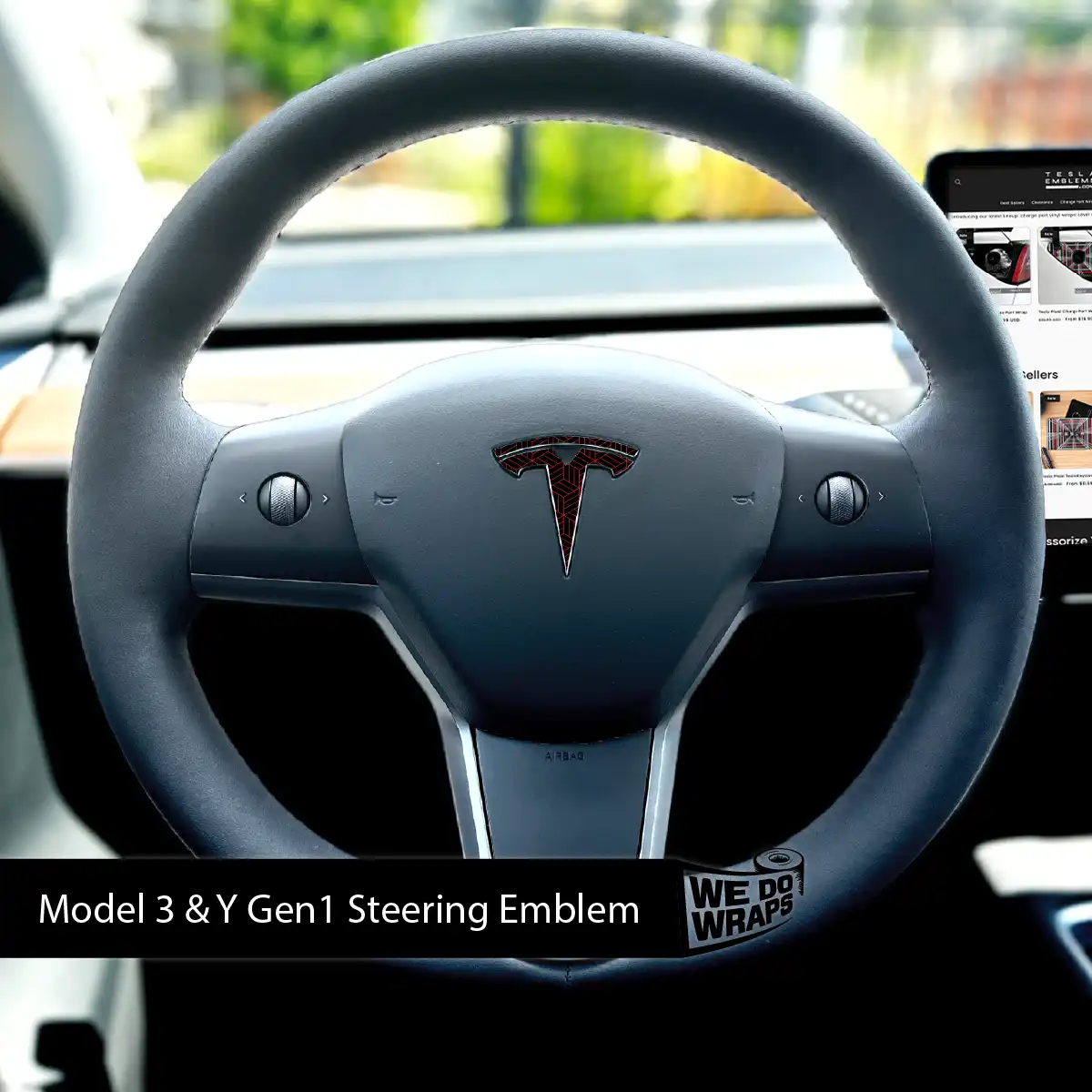 Isometric 3D Pattern Tesla Steering Wheel Emblem Decal | Model 3 - Image 2