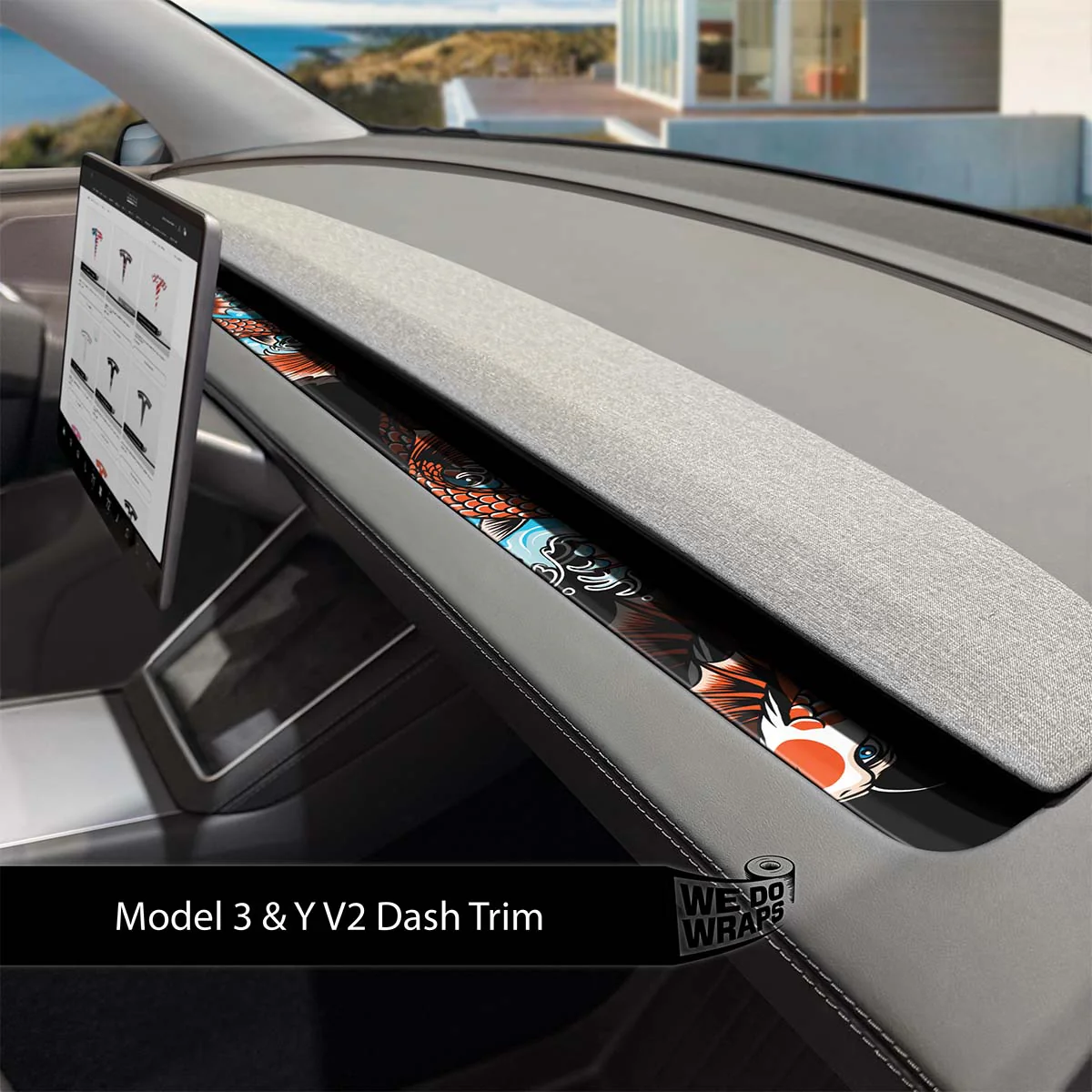 Koi Tattoo Art Tesla Dash Trim Wrap | Model Y 2026