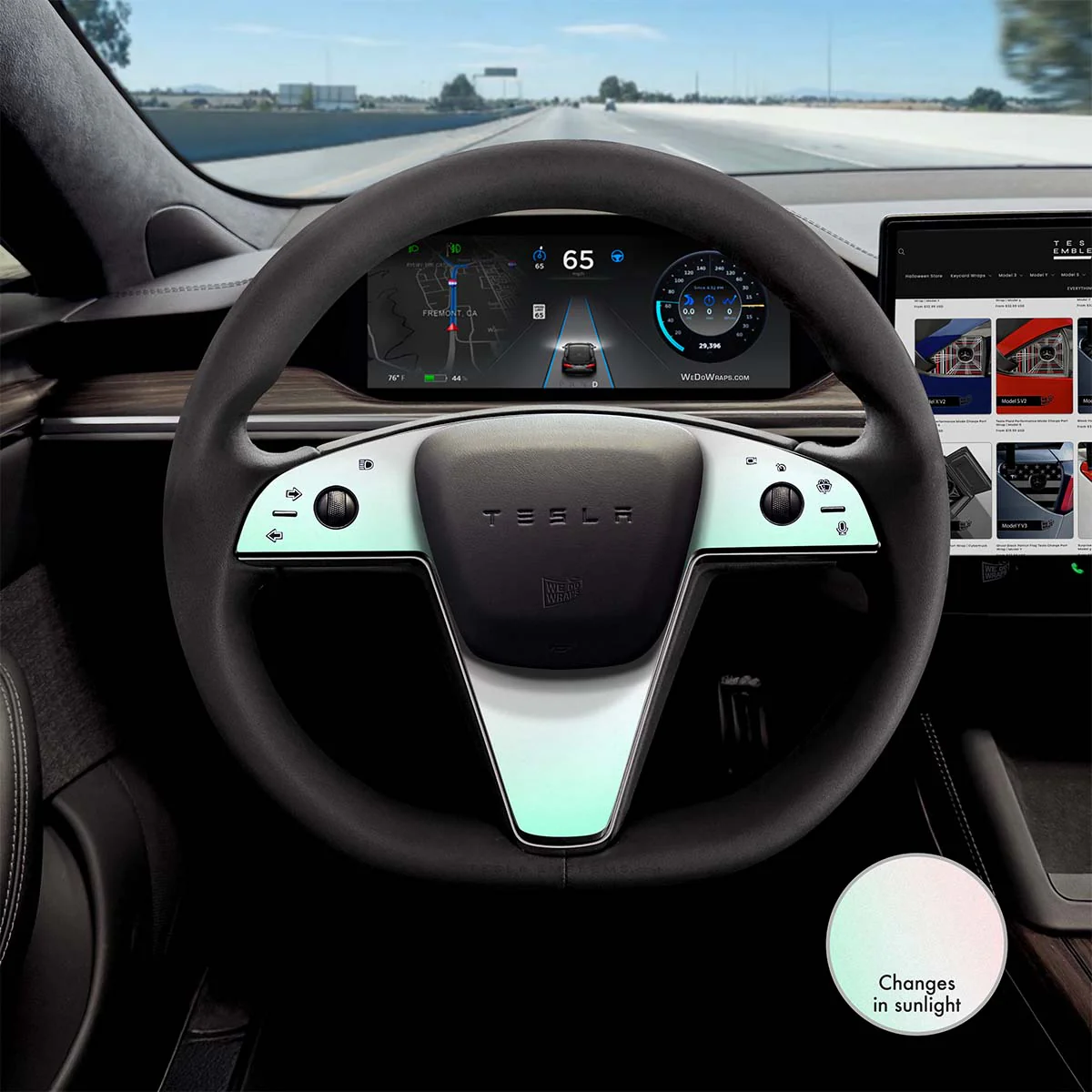 KPMF Matte Aurora Pearl Tesla Steering Wheel Trim Decal Kit (3pcs) | MS Feb 2021+