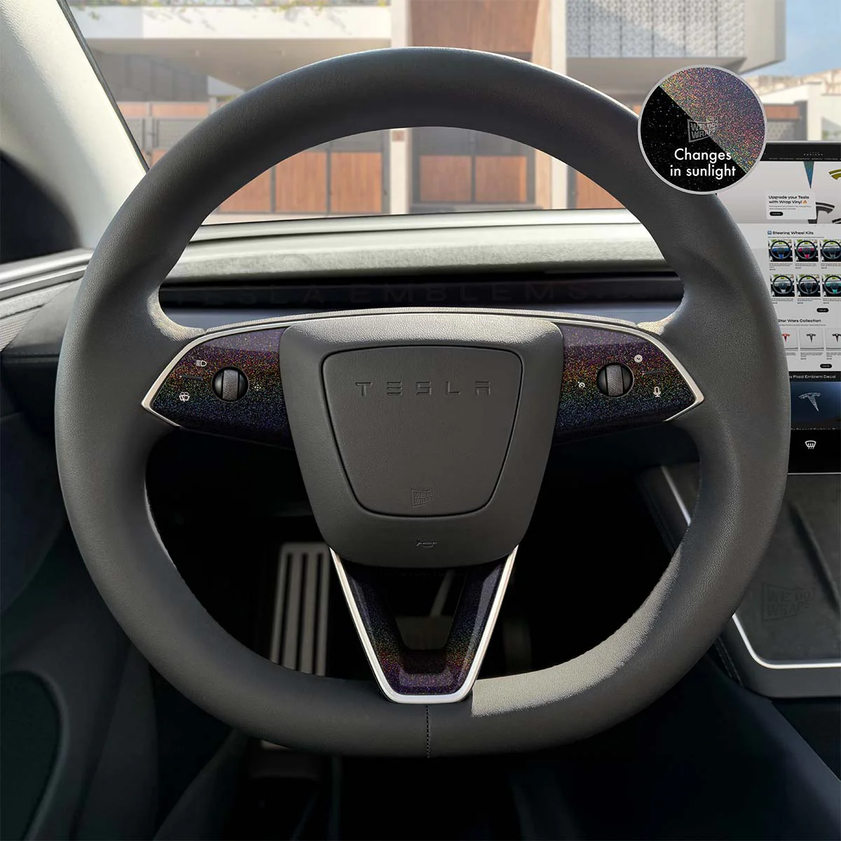 KPMF Morpheus Black Tesla Steering Wheel Trim Decal Kit (3pcs) | MY 2026+ Refresh