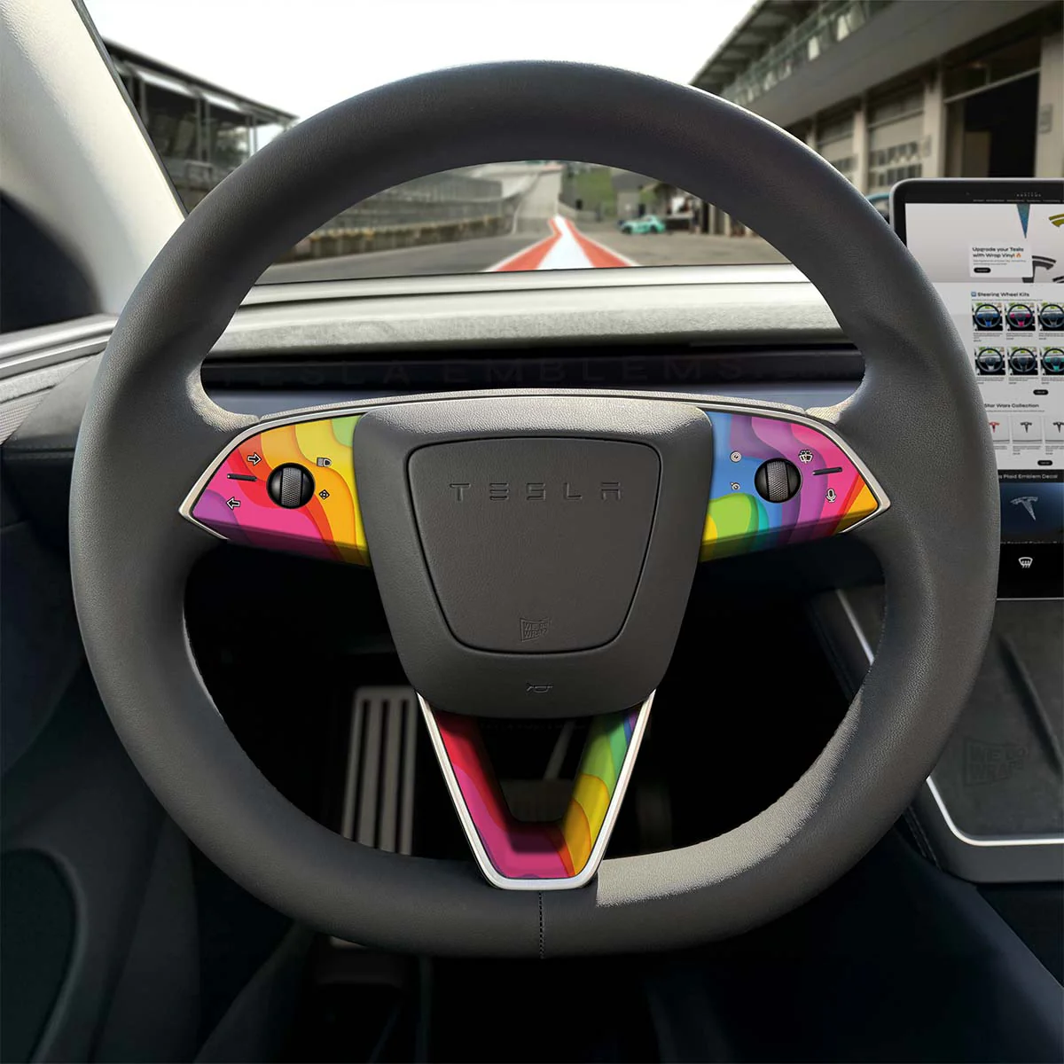Layered Rainbow Tesla Steering Wheel Trim Decal Kit (3pcs) | Model 3
