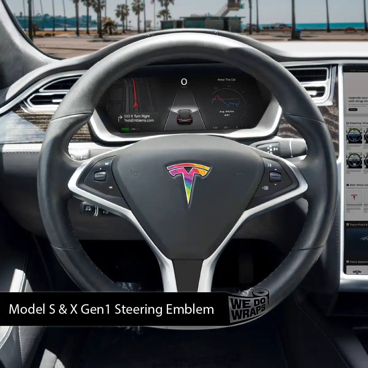 Layered Rainbow Tesla Steering Wheel Wrap | Model S - Image 2