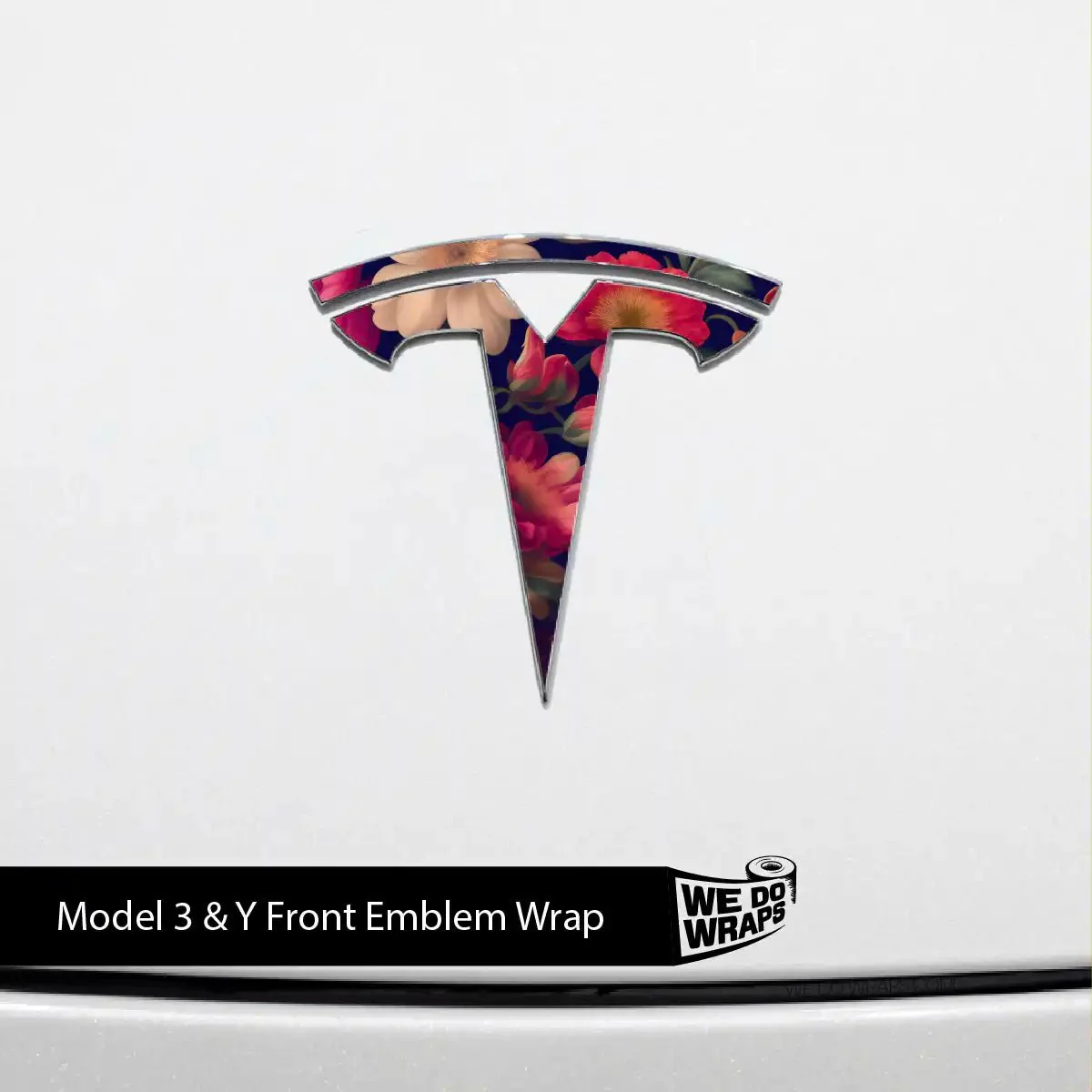 Midnight Bloom Tesla Emblem Decals (Front + Back) | Model 3