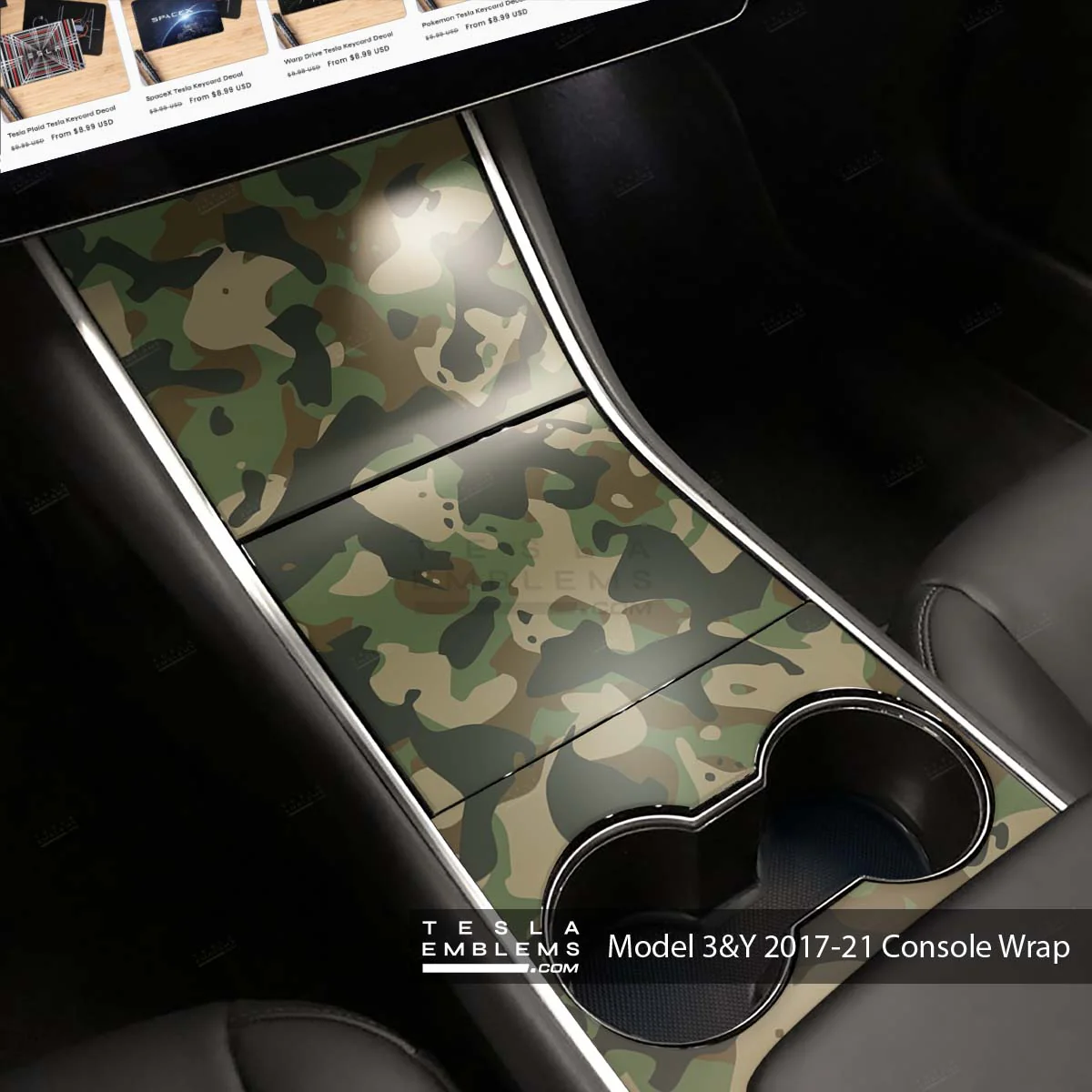 Military Green Camo | Tesla Center Console Wrap Kit | Model 3 ’17-20
