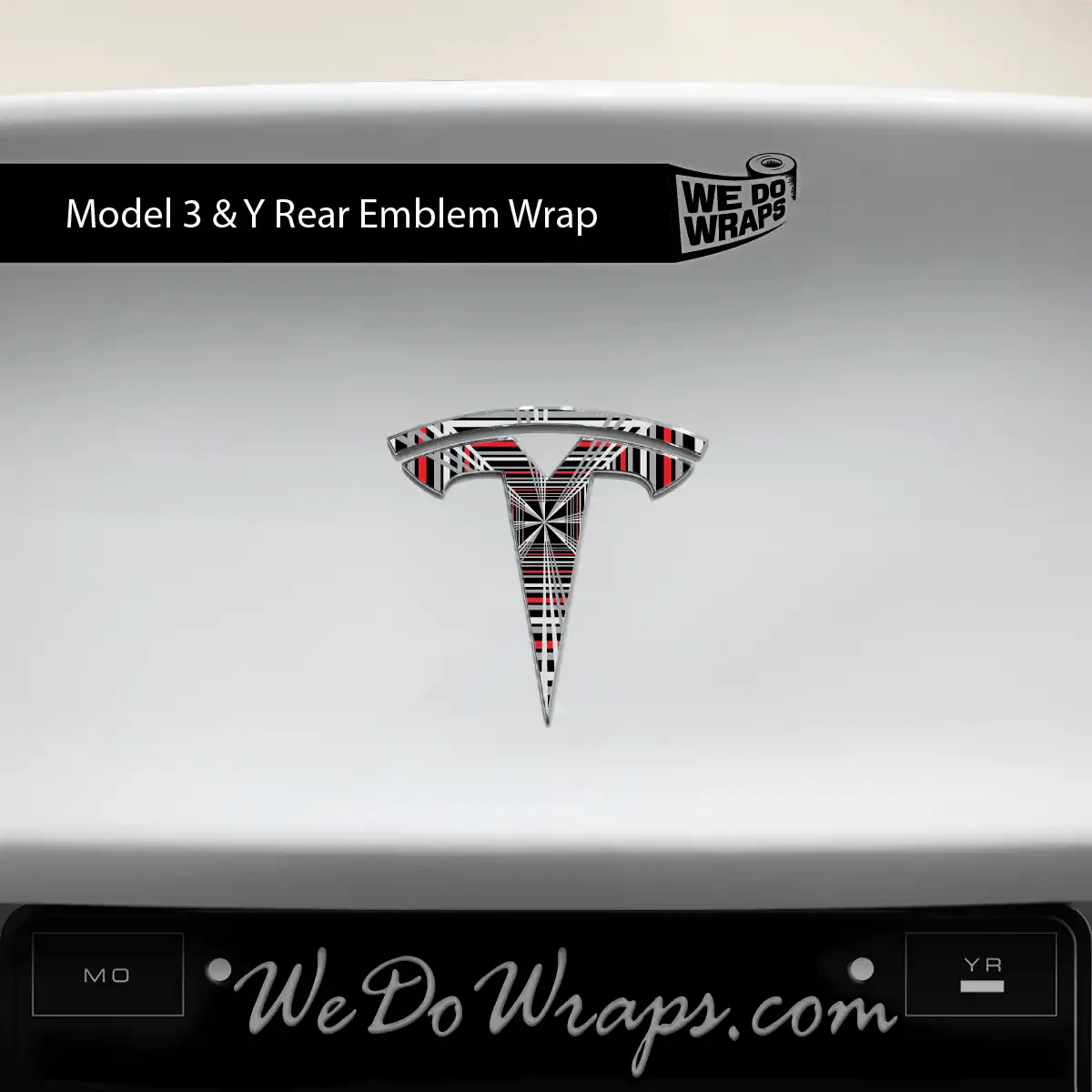 Plaid Performance Mode Tesla Emblem Decals (Front + Back) | Model 3 - Image 2