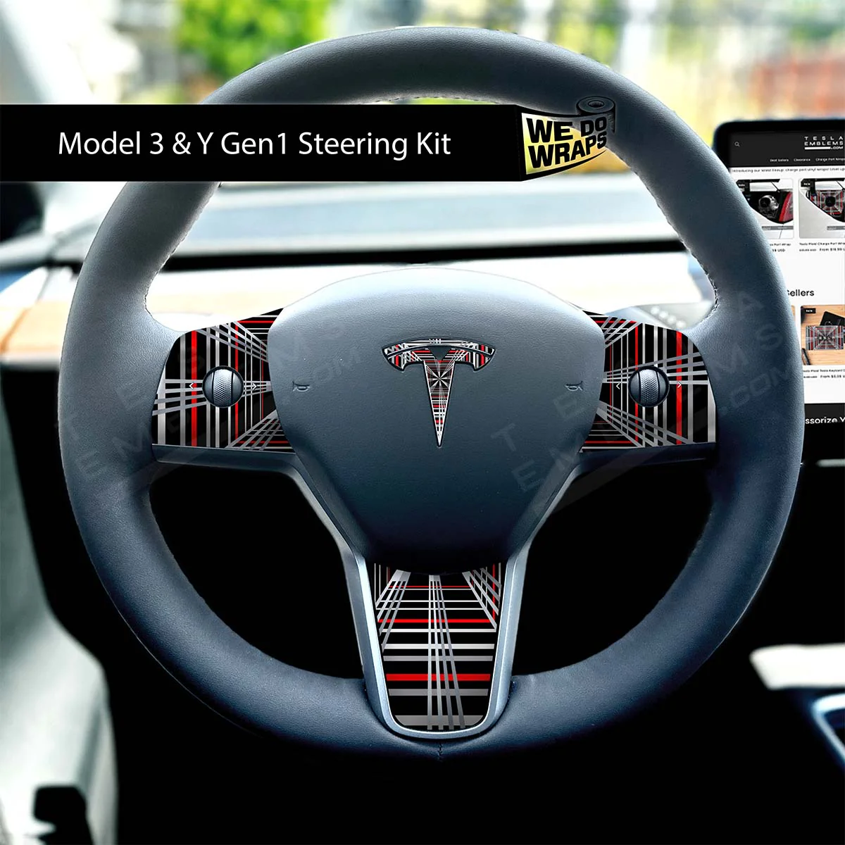 Plaid Tesla Steering Wheel Wrap | M3 2017-Jan 2024
