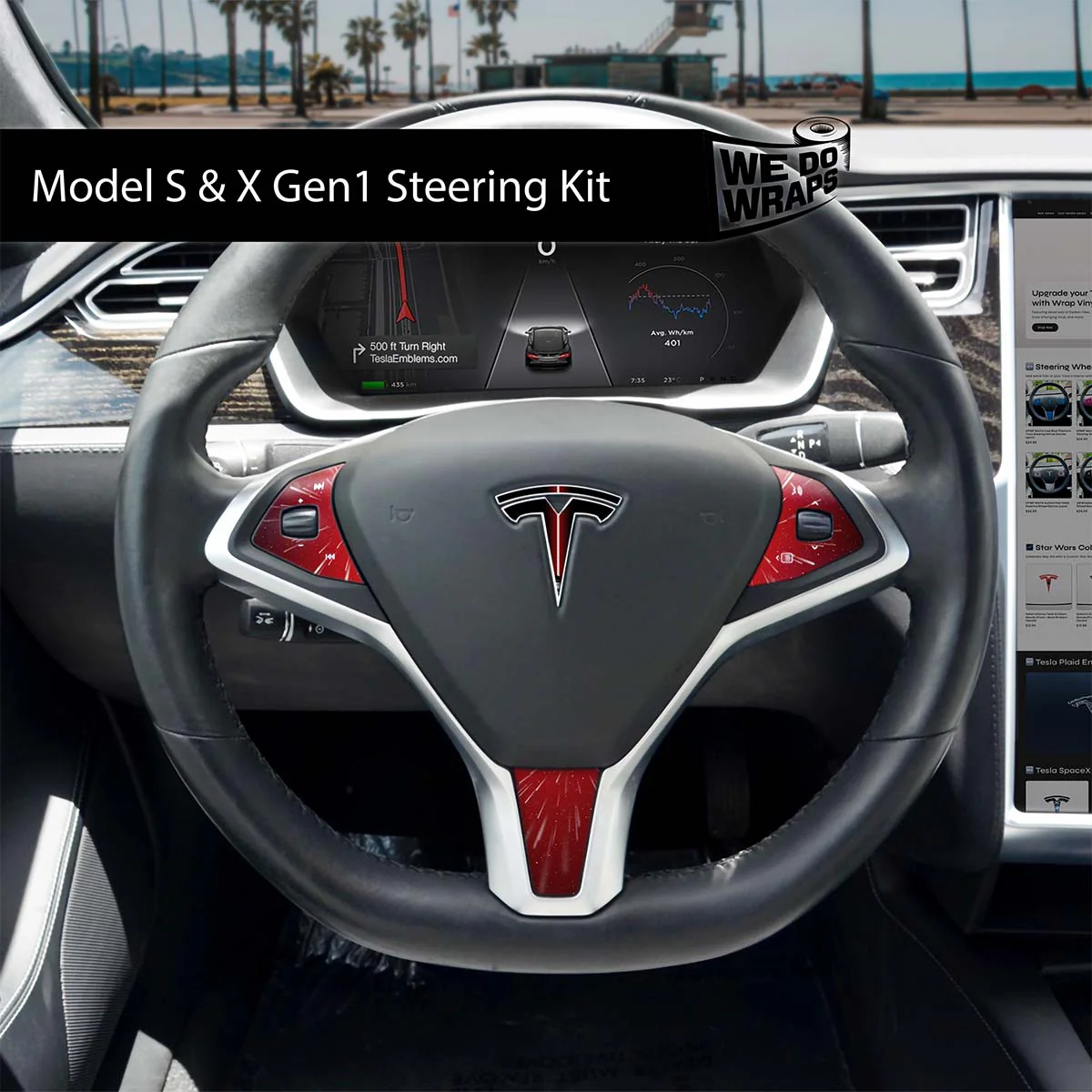 Red Laser Sword Tesla Steering Wheel Emblem Decal | Model S