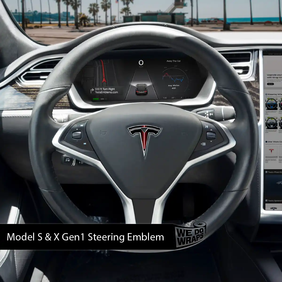 Red Laser Sword Tesla Steering Wheel Emblem Decal | Model S - Image 2