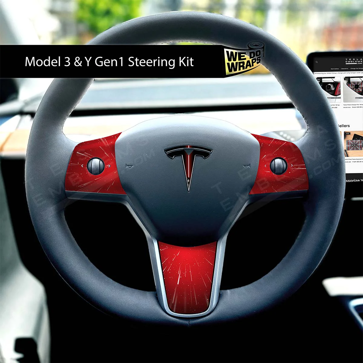 Red Laser Sword Tesla Steering Wheel Wrap | M3 2017-Jan 2024