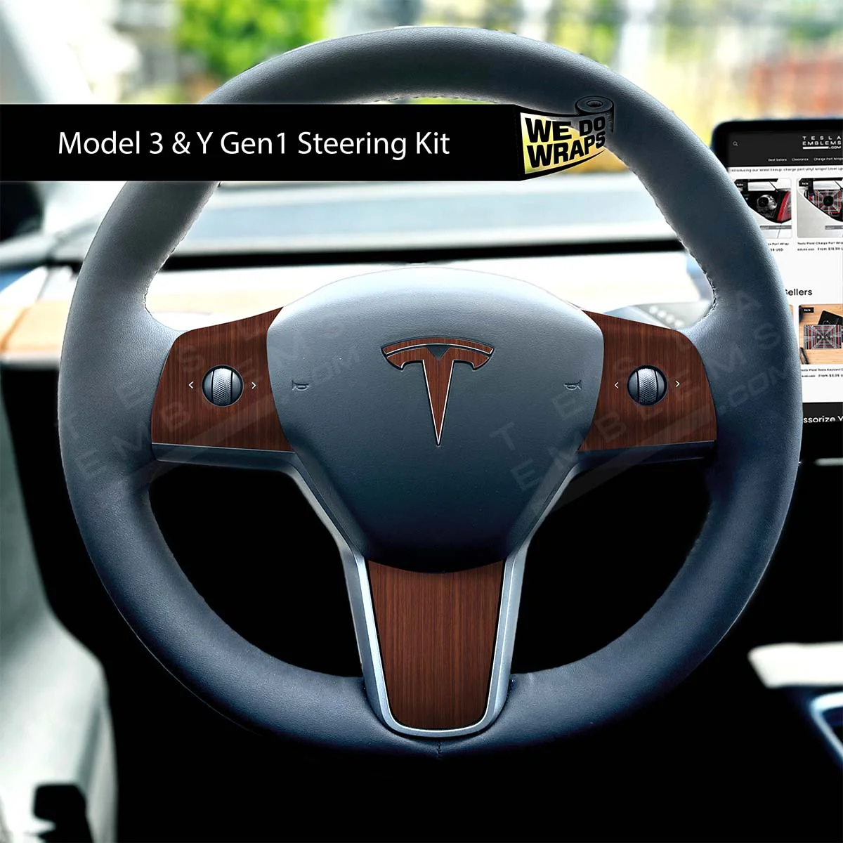 Redwood Woodgrain Tesla Steering Wheel Wrap | M3 2017-Jan 2024
