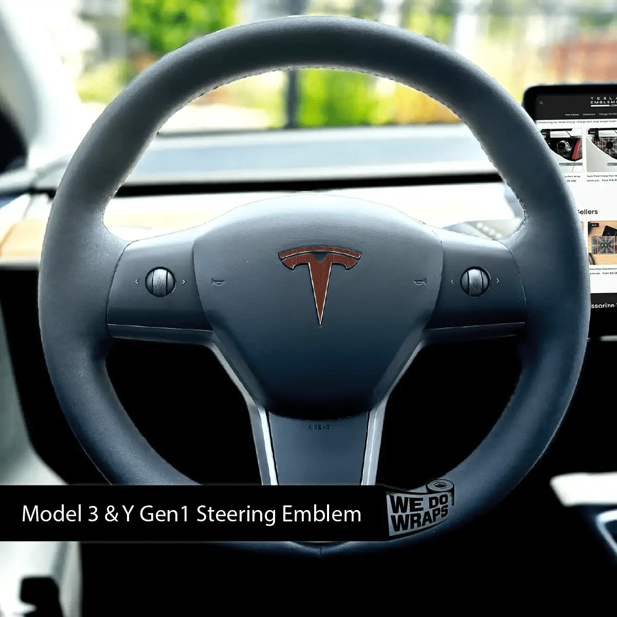 Redwood Woodgrain Tesla Steering Wheel Wrap | M3 2017-Jan 2024 - Image 2