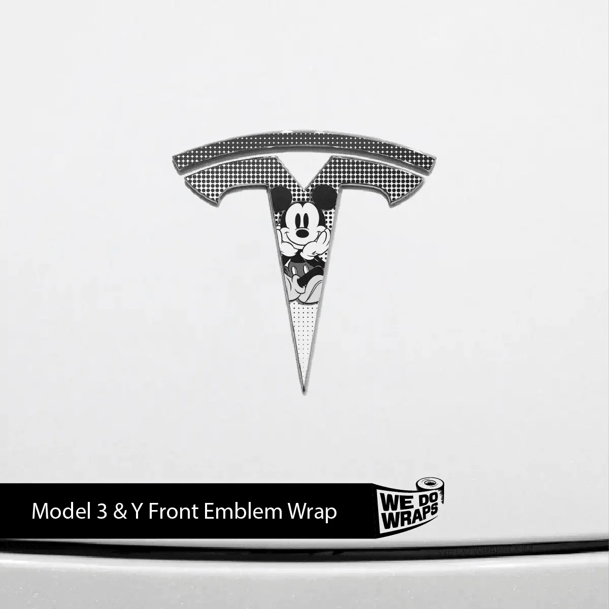 Retro Mouse Tesla Emblem Decals (Front + Back) | Model 3