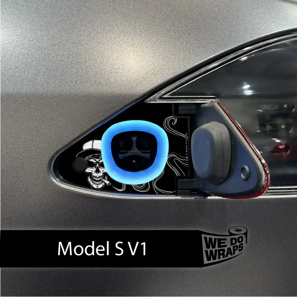 Smoking Skull Art Tesla Charge Port Wrap | Model S - Image 2
