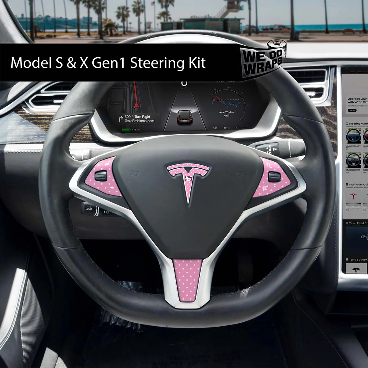 Sweet Kitty Tesla Steering Wheel Wrap | Model X